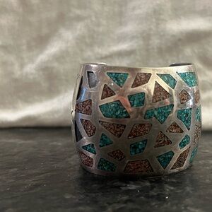 Vintage Native American Navajo Sterling Silver Turquoise Cuff Bracelet